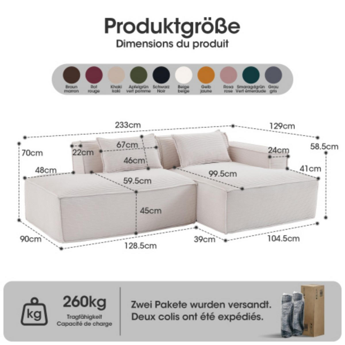 ECKSCHLAFSOFA L-/U-/2-er Sofa mit Schlaffunktion,Modulsofa,Cord,Weiß - Weiß, Textil (129/233cm) - LVHOM