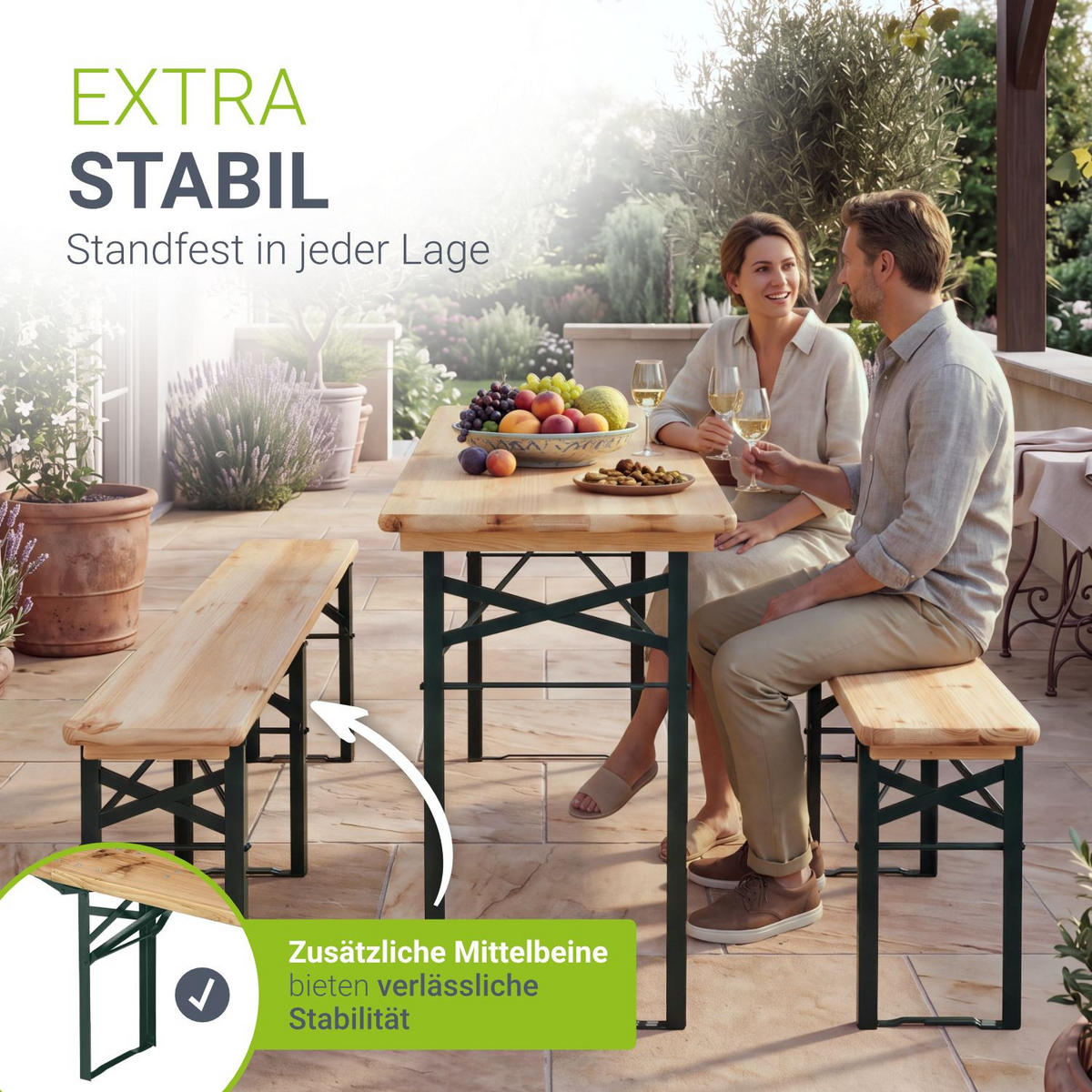 BIERZELTGARNITUR Passau 3-tlg. - Braun, Holz/Metall - Juskys