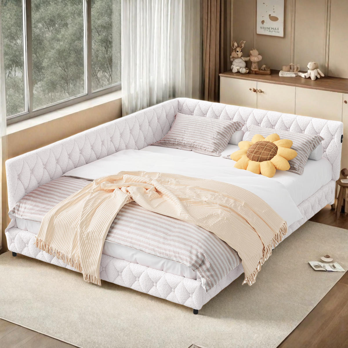 POLSTERBETT 140x200 cm béžová plyšová deka s LED USB - béžová, kov - SHOPENTRA