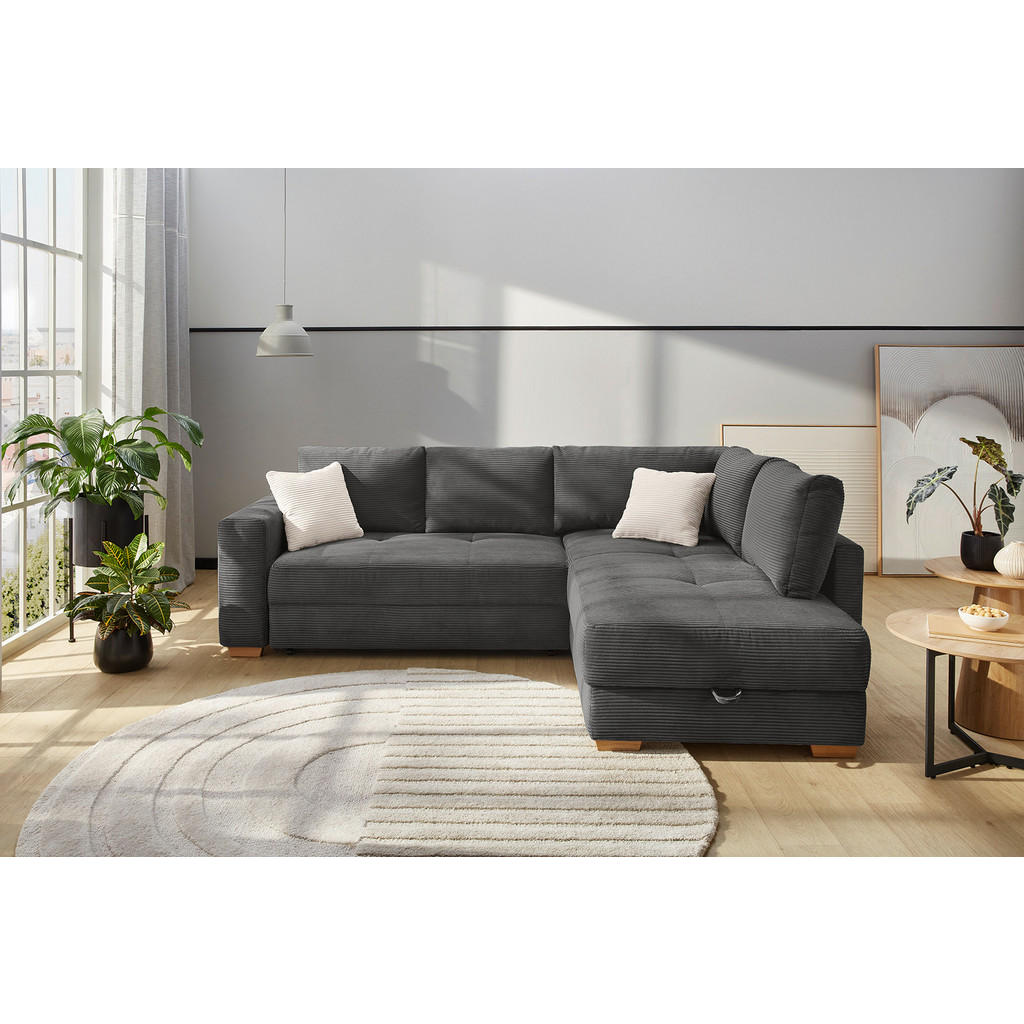 Thumbnail - luma-home Ecksofa-Dauerschläfer, Anthrazit, Textil, 4-Sitzer, Füllung: Polyurethan (Pur), Ottomane links, L-Form, seiten...
