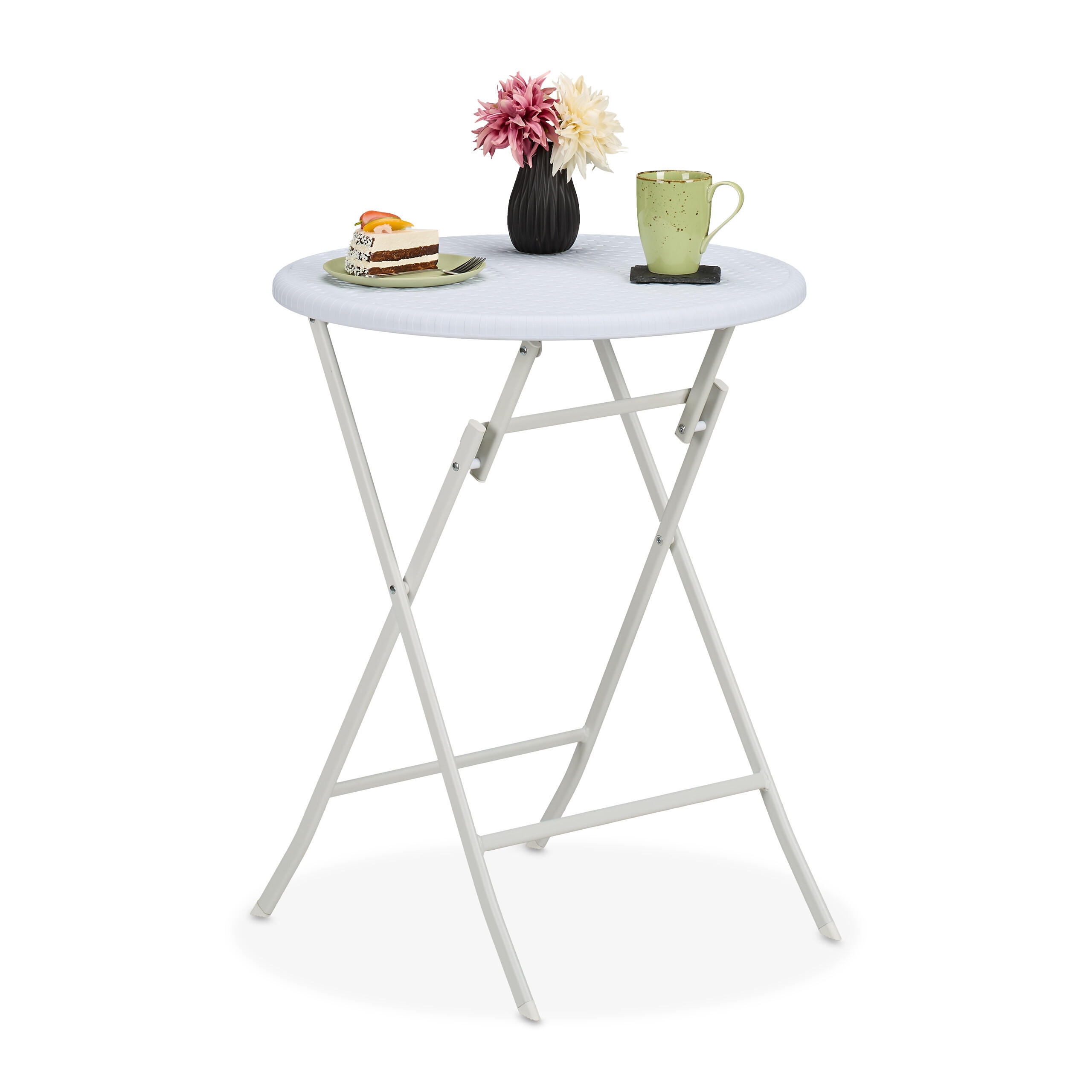 Relaxdays ZAHRADNÍ STŮL Bílý skládací kulatý ratanový 60 cm