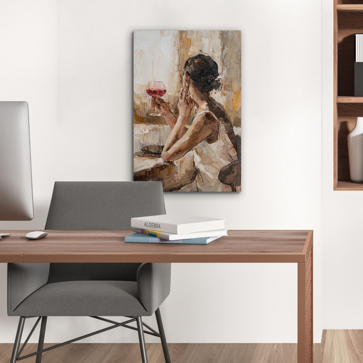 METALLBILD Ölgemälde - Frau - Wein 40x60 cm - Hellbraun, Metall (40/60cm) - MuchoWow