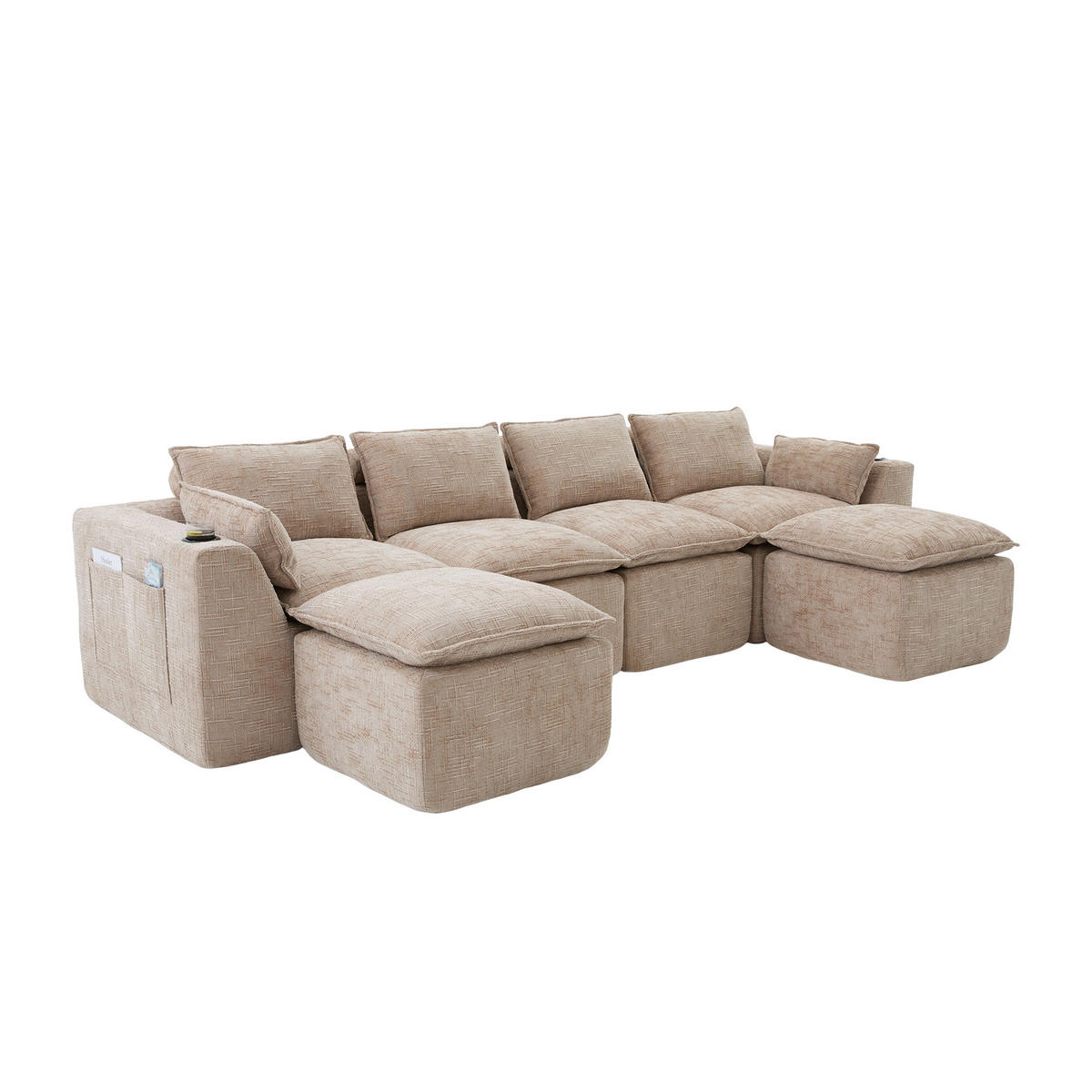 WOHNLANDSCHAFT DE-33951 modular mit 2 Fußhockern Khaki - Sandfarben, Textil (161/75/332cm) - ComfortXL