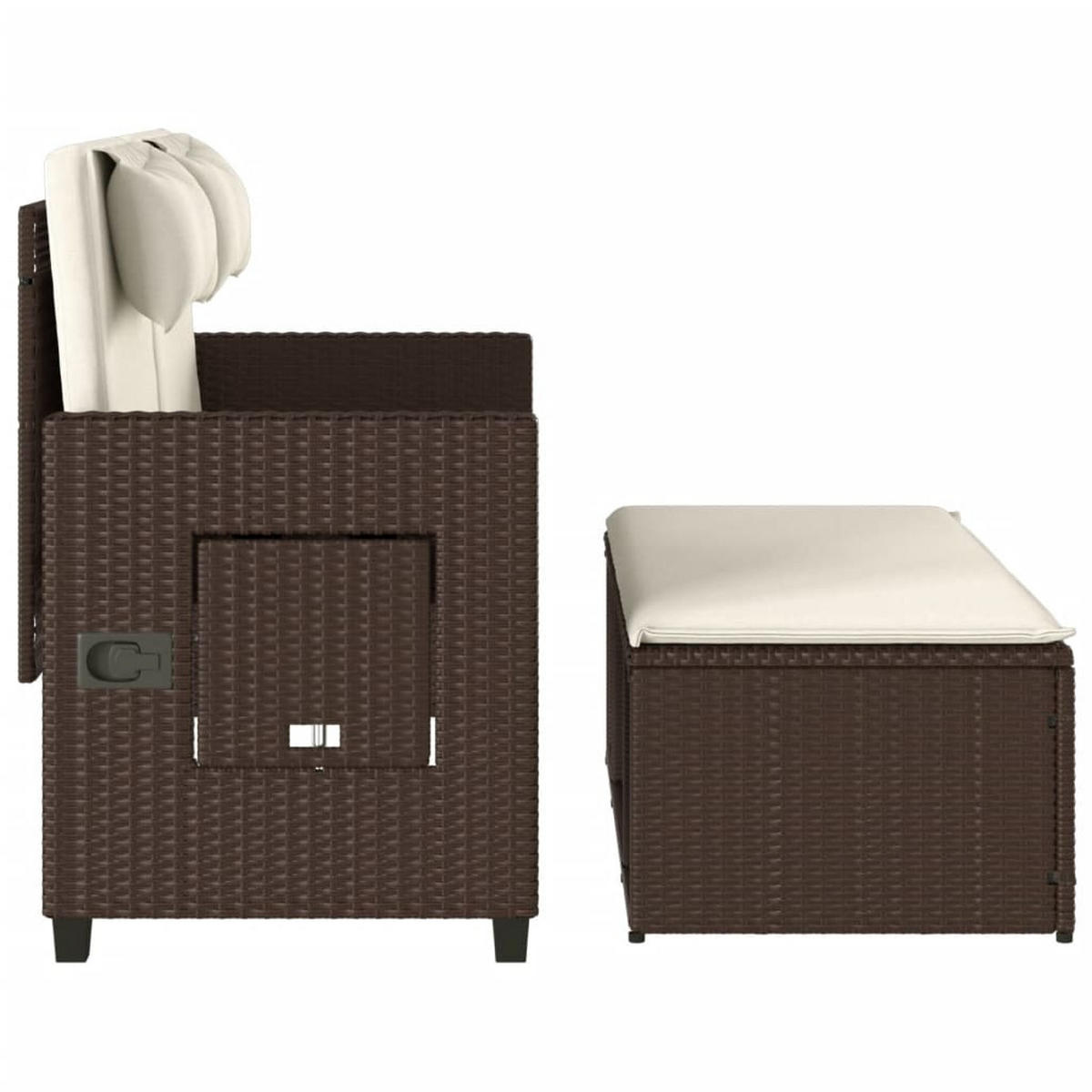 GARTENBANK Verstellbar Mit Kissen Braun Poly Rattan - Creme, Kunststoff (91/75/115cm) - vidaXL