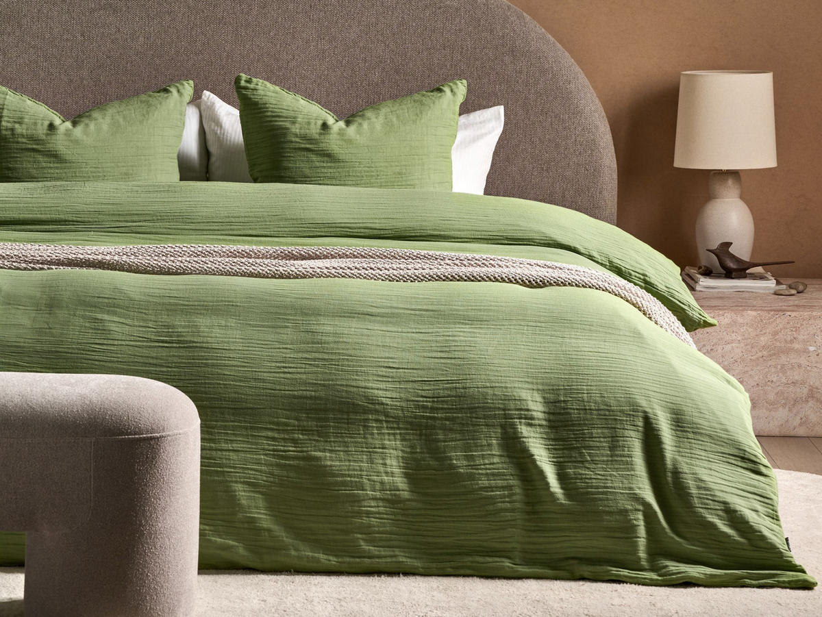 BETTWÄSCHE-SET 220/240 cm Baumwollmusselin Grün Sumner - Grün, Textil (220/240cm) - Beliani