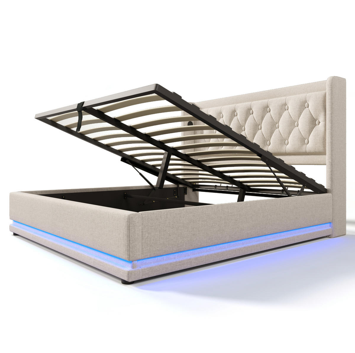 POLSTERBETT mit Bettkasten 180/200 cm in Beige mit LED und USB-C - Beige, Textil (180/200cm) - BEAOK