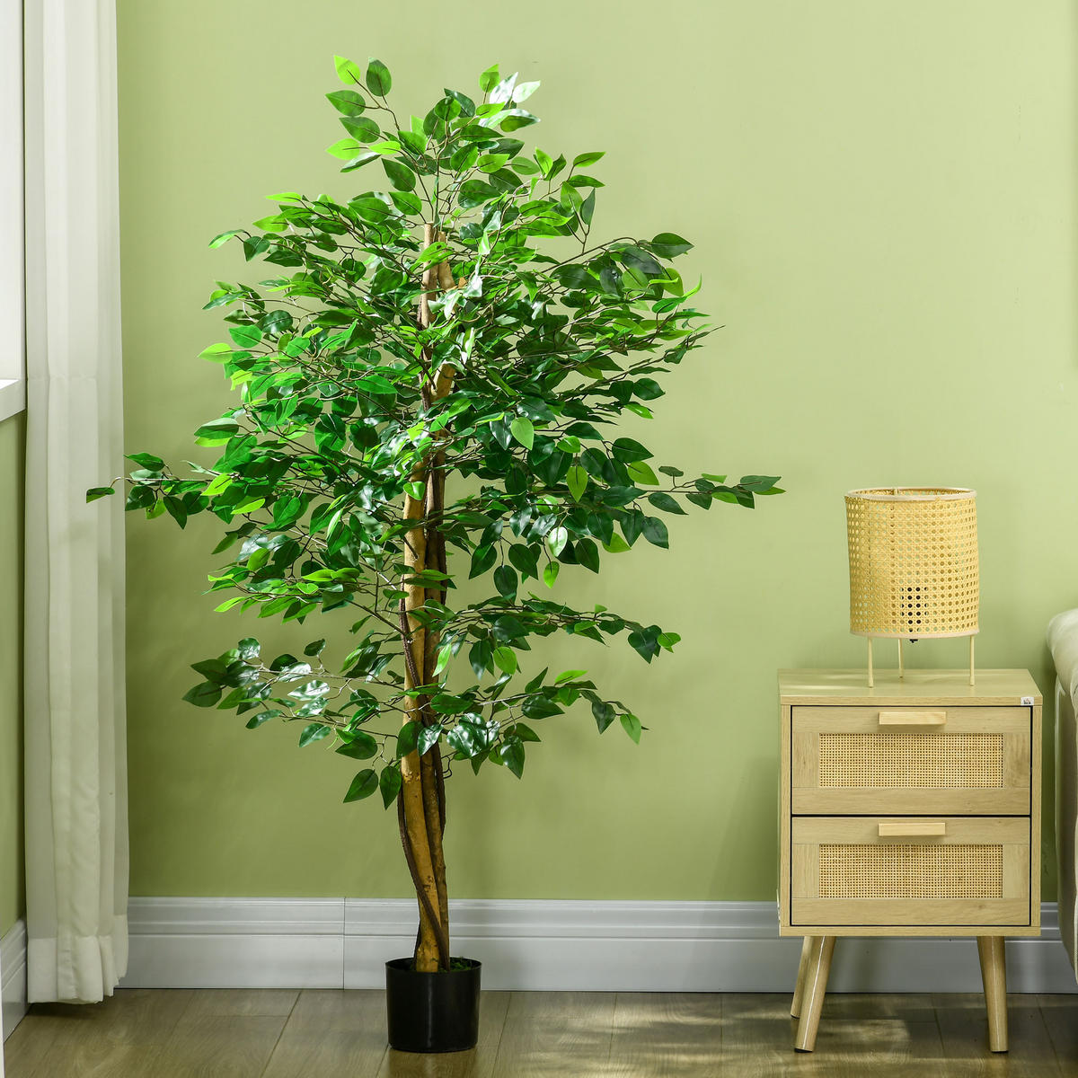 KÜNSTLICHE Pflanze, 150 cm Kunstpflanze, Kunstmoos, Künstlich Ficus Kunstbaum, Grün - Grün, Kunststoff (150cm) - HOMCOM