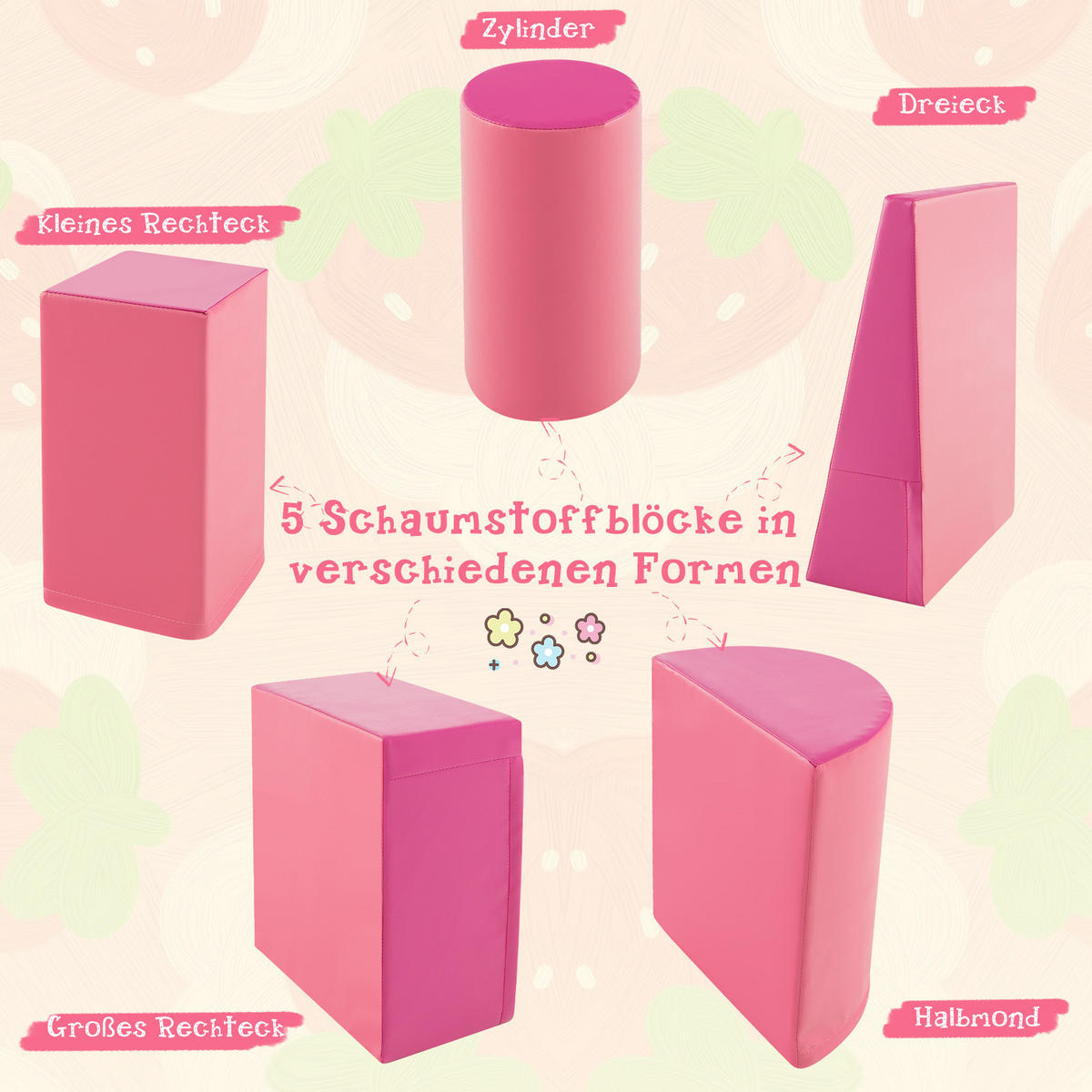 SOFTBAUSTEINE Rosa (5-teilig) - Pink, Leder (40/20/40cm) - COSTWAY