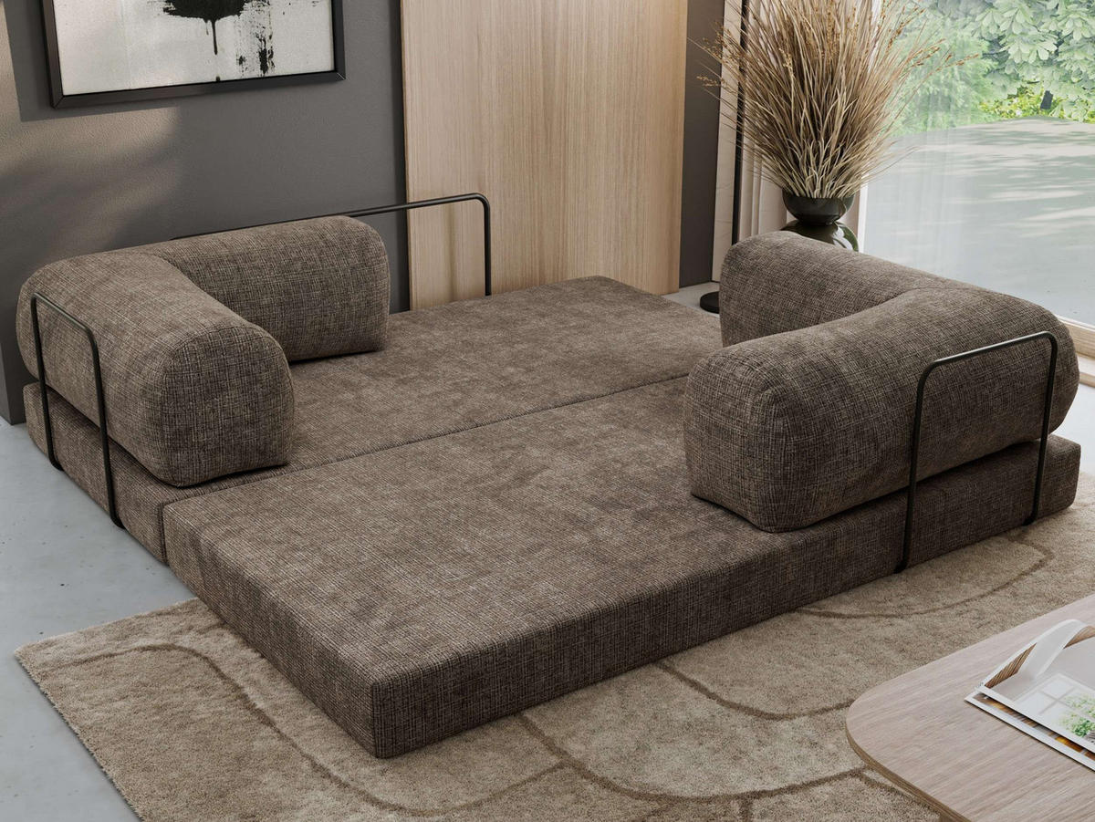 TROJMIESTNA POHOVKA ORSETTO - Hnedá Hrubo tkaná ženilka - hnedá/čierna, kov/textil (200/70/100cm) - MKS