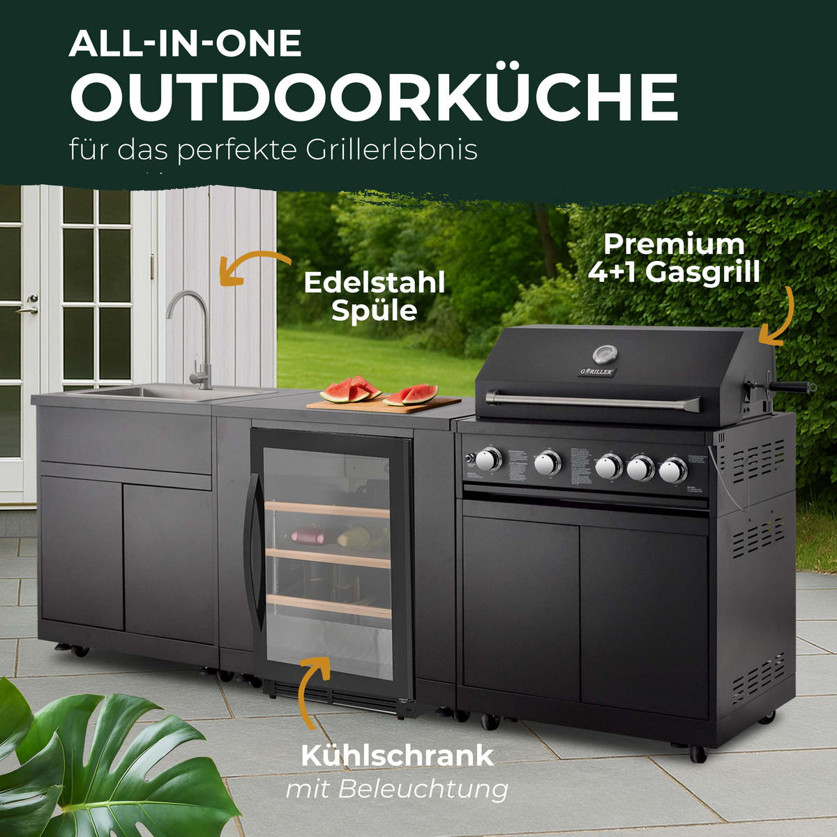 OUTDOORKÜCHE JUNGLE - Graphitfarben, Metall (268/90/58cm) - Goriller