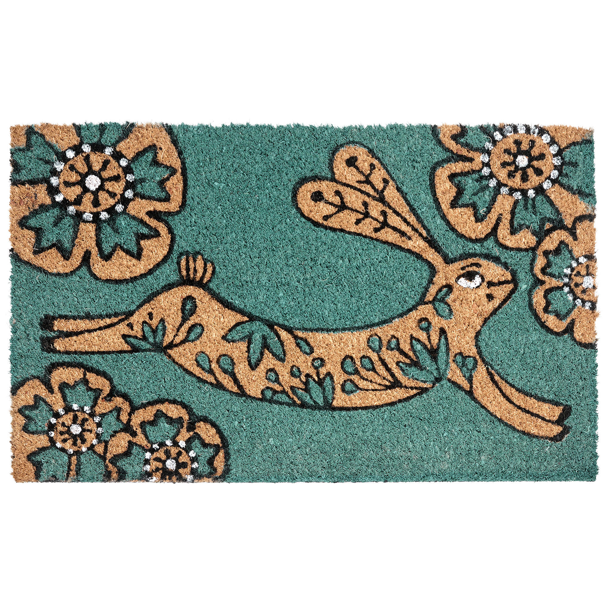 FUSSMATTE Blaugrün 45/75 cm Kaninchen Kokosfasern Clark - Jadegrün, Textil (45/75cm) - Beliani