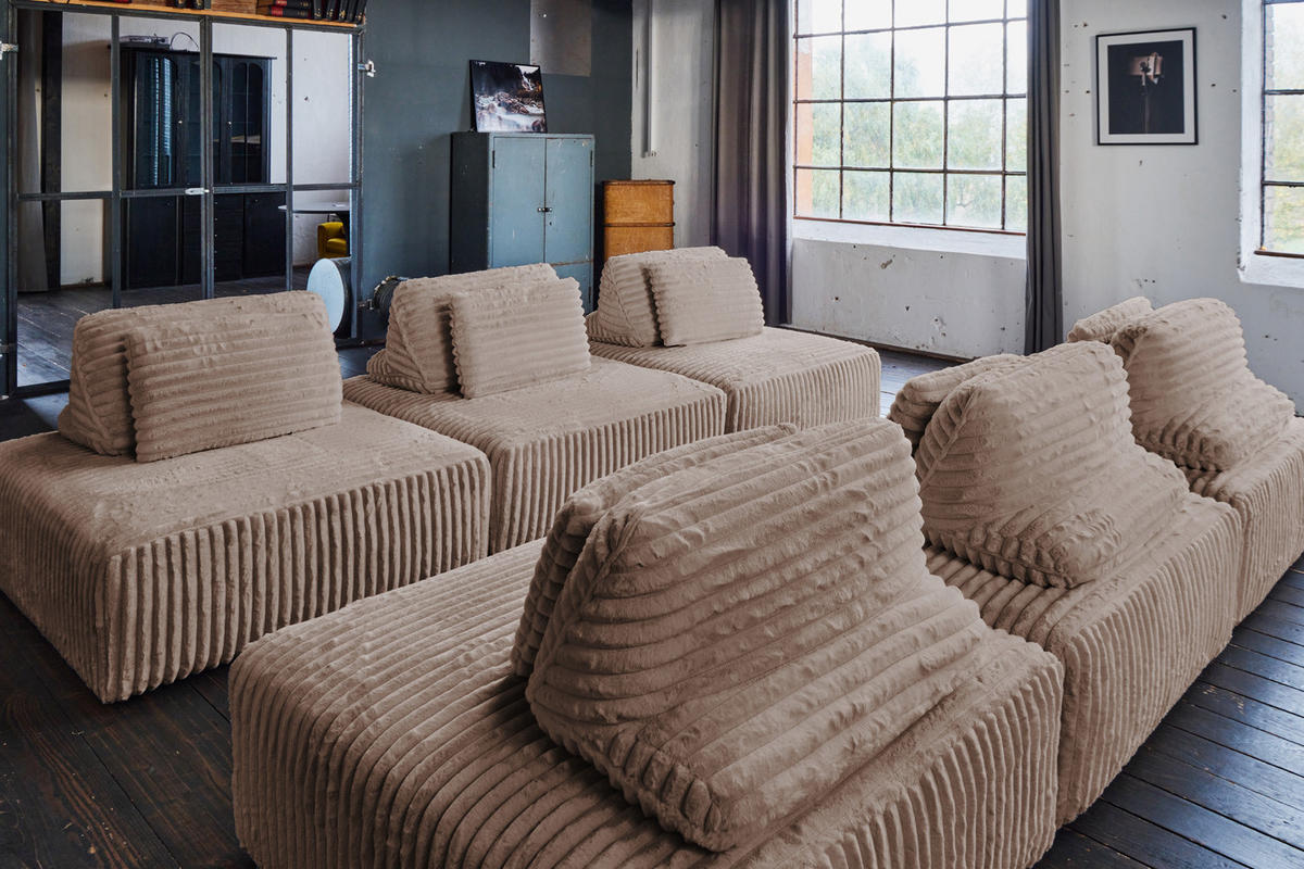 MODULSOFA WIOLO SOFT 6 MODULE 6 KISSEN Taupe Cord - Taupe/Schwarz, Kunststoff/Textil (333/84/333cm) - KAWOLA