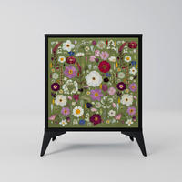 SIDEBOARD WILD GARDEN, Schwarz, 57,5x42x70,5 cm, Schwarze Metall-Sternfüße - Multicolor/Schwarz, Holzwerkstoff/Metall (57.5/70.5/42cm) - SpaceRebels