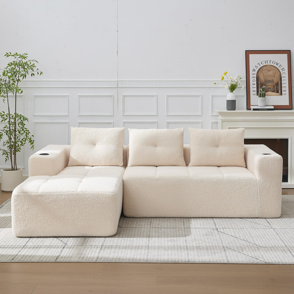 ECKSOFA 258 cm mit Becherhaltern, tiefer Sitzfläche und Polyesterbezug, Beige - Beige, Textil (258/163cm) - Redom
