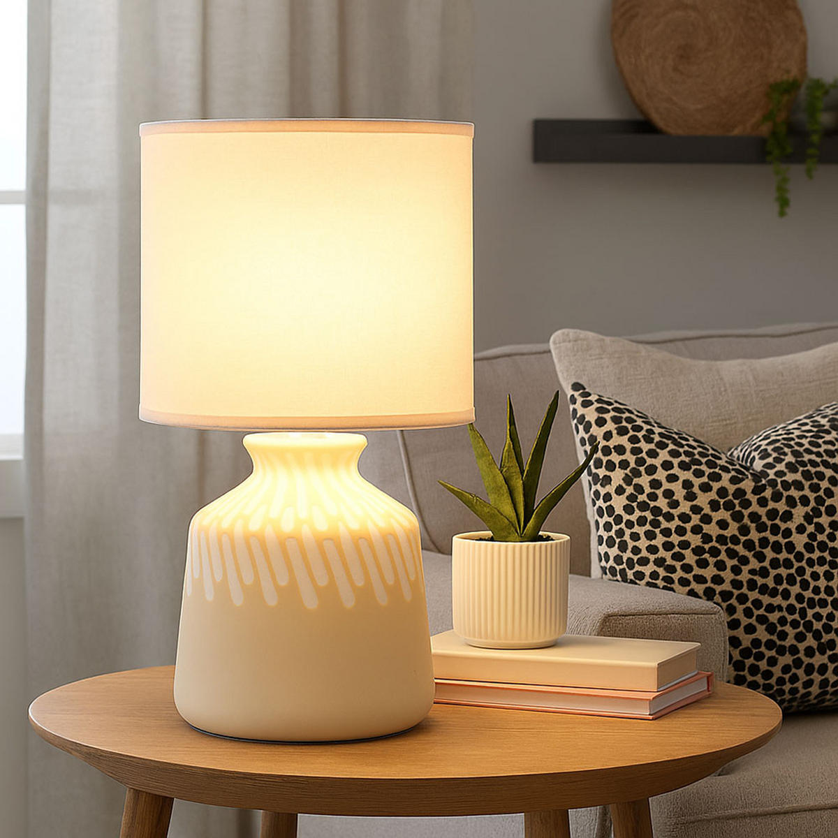 TISCHLEUCHTE Keramik Textil Beige - Beige, Textil (17.5/17.5/31.5cm) - Globo Lighting