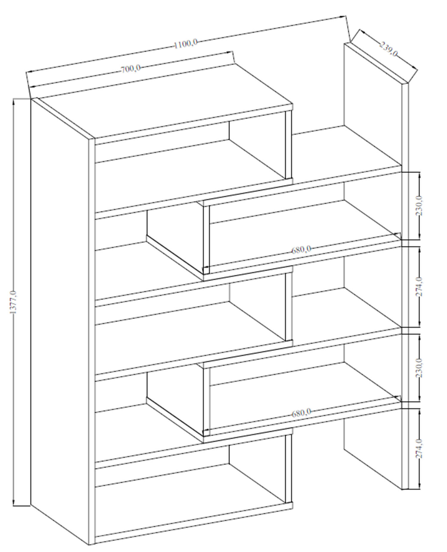 Thumbnail - Meblini Regal, Eiche Artisan, Holzwerkstoff, 125x138x24 cm, Wohnzimmer, Regale, Bücherregale