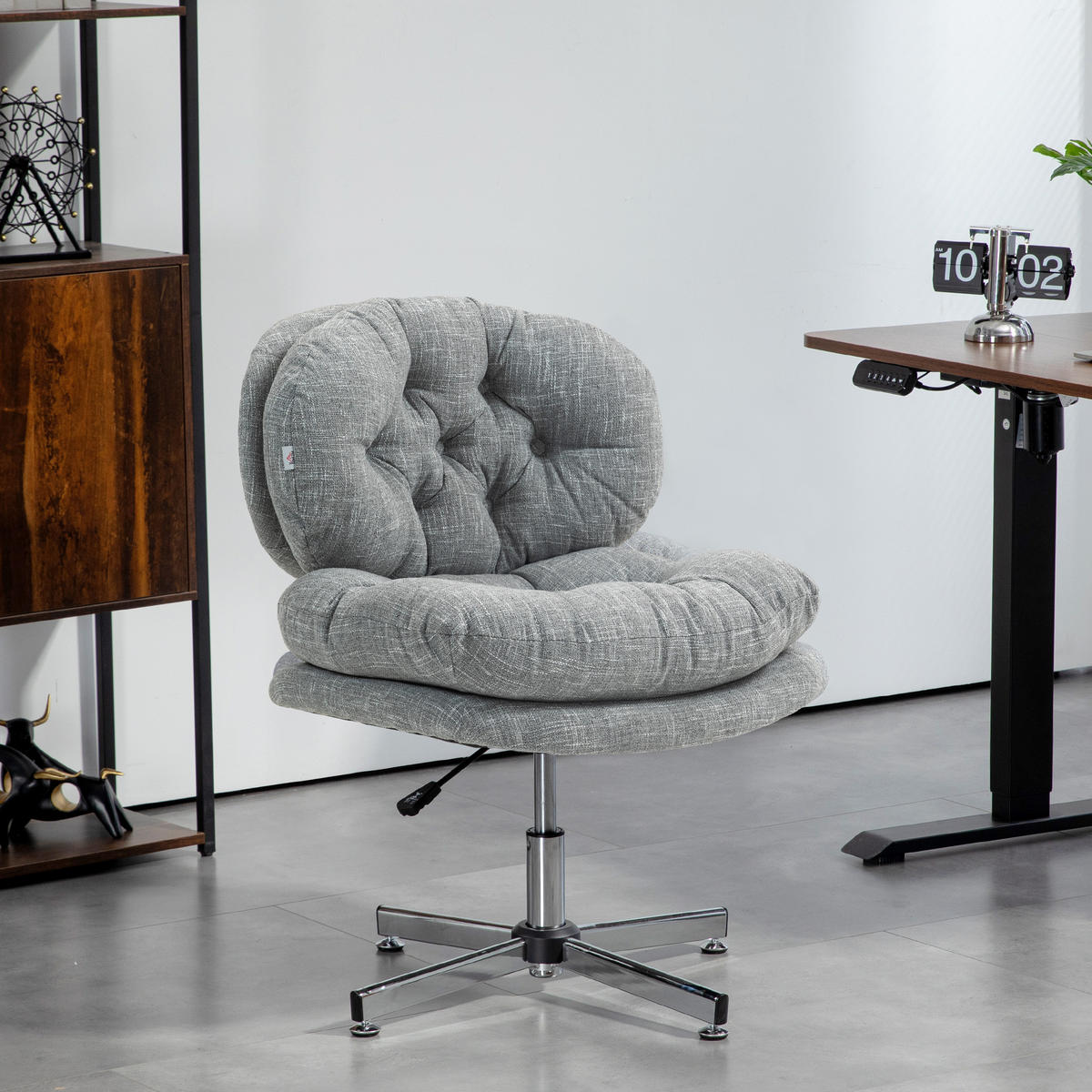 BÜROSTUHL, Gepolsterter Schreibtischstuhl, Leinenoptik, Grau - Silberfarben/Grau, Textil/Metall (65/94/65cm) - HOMCOM