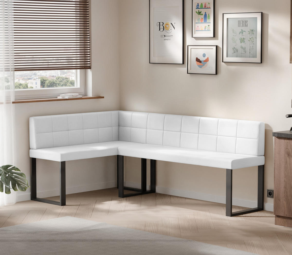 ECKBANK links SANA U Kunstleder gesteppt, 142/196 cm Weiß - Weiß, Kunststoff/Textil (142/196cm) - Idohome