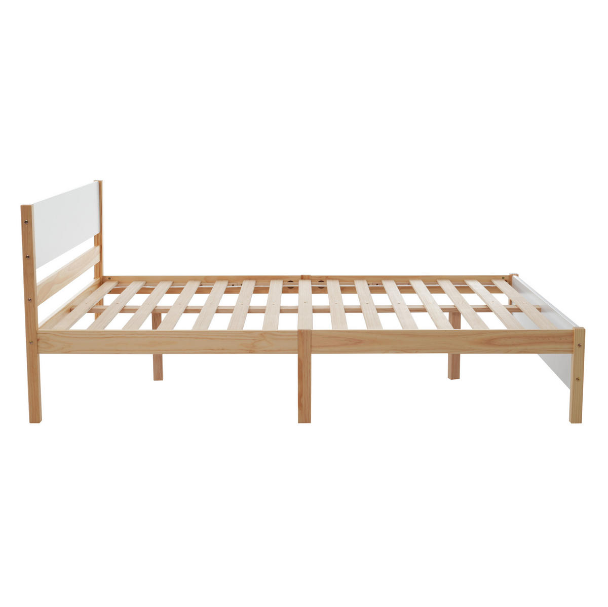 KREVET 140/200 cm s uzglavljem i podnožjem, 15 letvica i središnjim nogama, Bijela/Natur - prirodne boje, drvo (140/200cm) - Redom