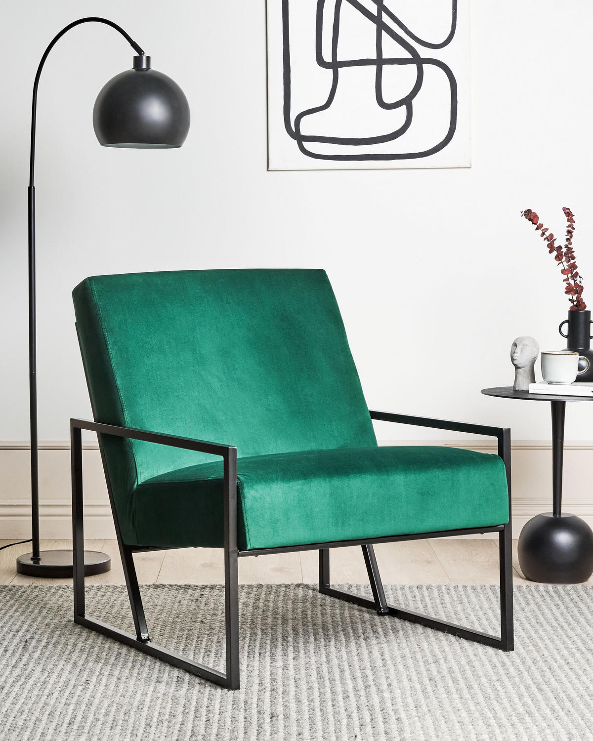 SESSEL Samtstoff smaragdgrün/schwarz Delary - Schwarz/Grün, Textil (69/83/83cm) - Beliani