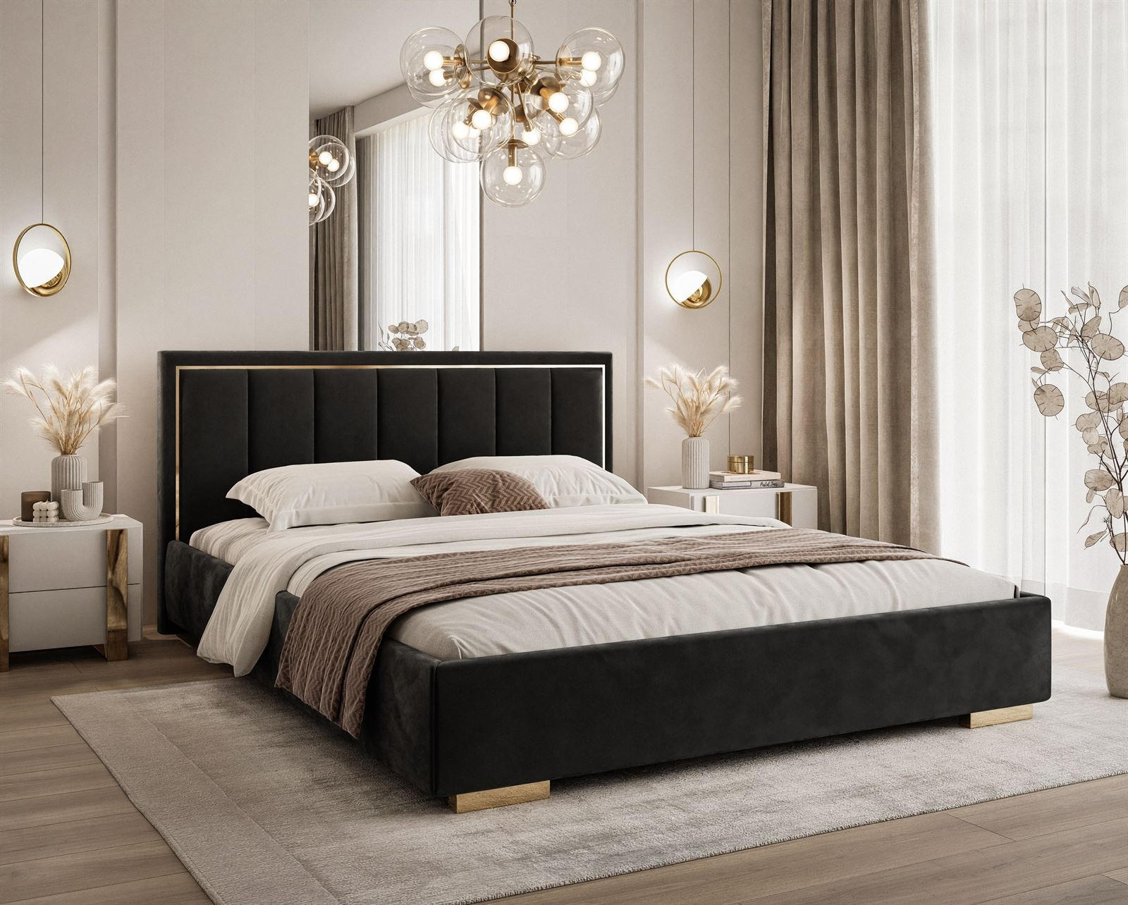 POLSTERBETT AURELIA 140x200 mit Stauraum für Bettwäsche und Rahmen Jasmine 100 - Schwarz, Textil (140/200cm) - Lookway