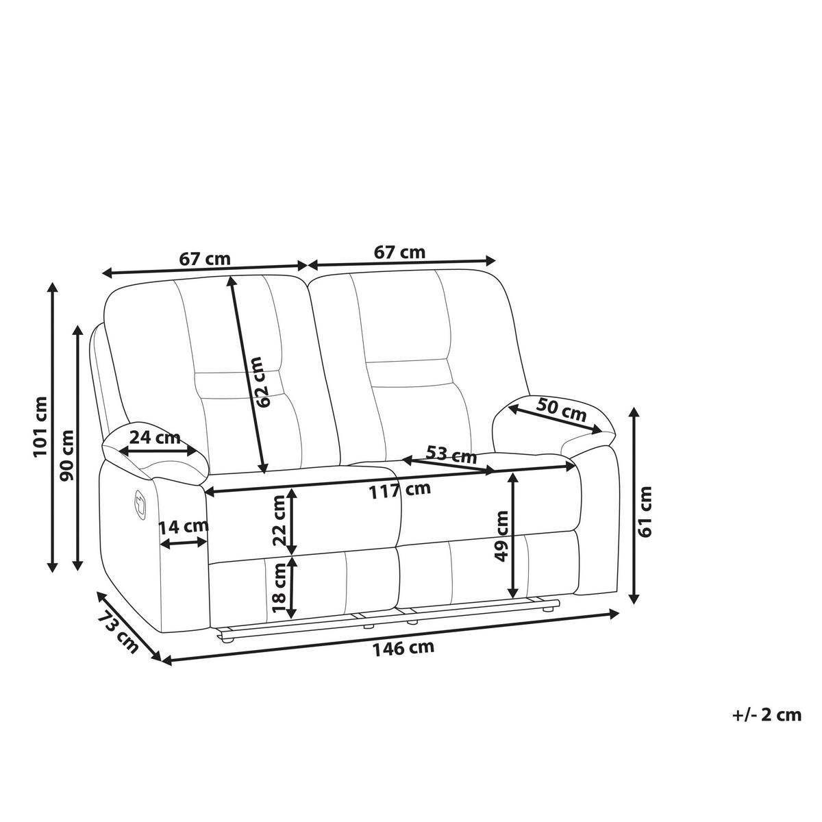2-SITZER-SOFA mit LED-Beleuchtung Samtstoff Dunkelgrau Bergen - Dunkelgrau, Textil (146/101/73cm) - Beliani