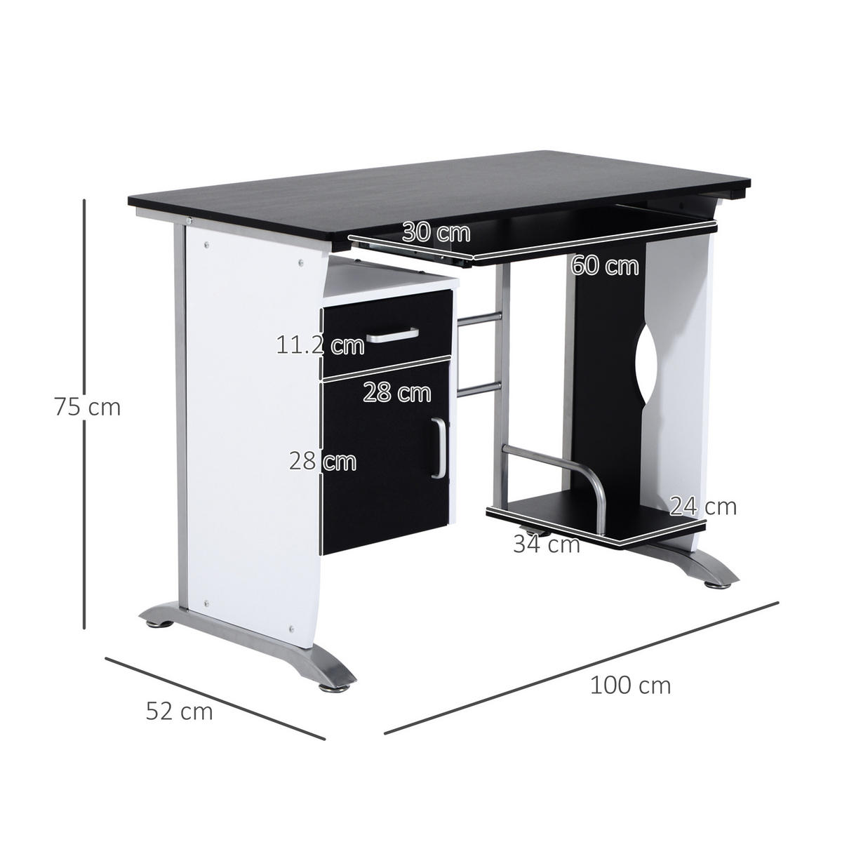 BÜROTISCH Schwarz 1 Stück - Schwarz, Holzwerkstoff (52/100/75cm) - GiPP