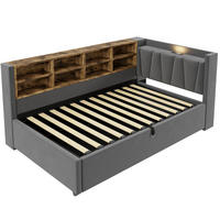 STAURRAUMBETT 90/200 cm DE-02067, in Dunkelgrau, mit Sofafunktion, USB-C und Hydraulik - Dunkelgrau, Metall (90/200cm) - ComfortXL