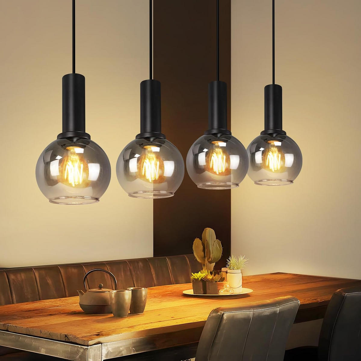 HÄNGELEUCHTE Krenq 55/13/145 cm - Schwarz, Glas/Metall (55/13/145cm) - ZMH