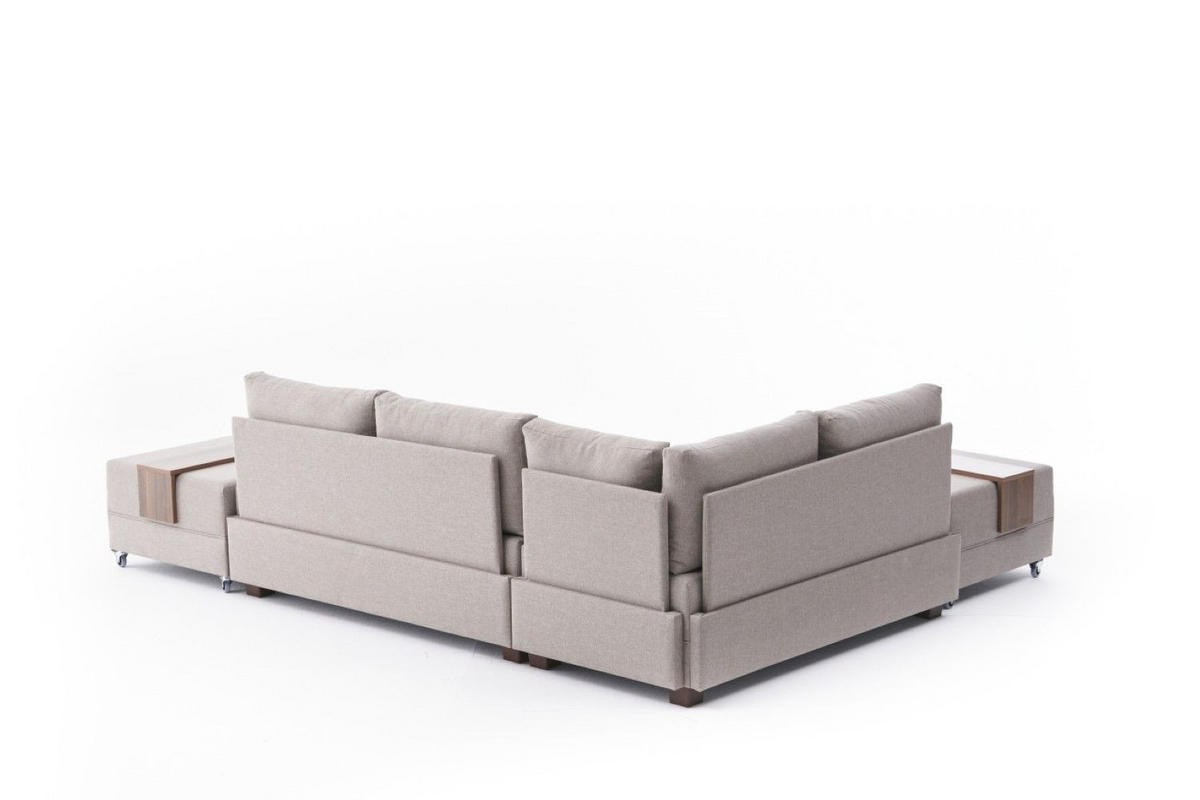 ECKSOFA mit rollbarer Schlaffunktion - Beige/Walnussfarben, Holz/Textil (280/210cm) - myHomelando