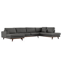 WOHNLANDSCHAFT mit Longchair - Dunkelgrau/Buchefarben, Textil (371/81/219cm) - home24