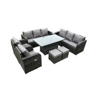 SITZGRUPPE GARTENSET Polyrattan Outdoor 10-Sitzer - Dunkelgrau/Grau, Glas/Kunststoff - Fimous