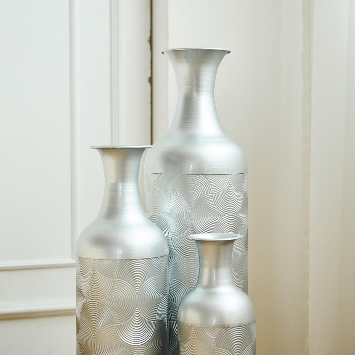 BODENVASE Metallvase,50/66/83 cm,3 tlg.Dekovase,Silber - Silberfarben, Metall (83cm) - LVHOM