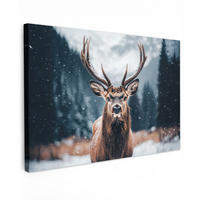 LEINWANDBILD Hirsche - Tiere - Landschaft - Winter - Schnee 30x20 cm - Kastanienfarben, Textil (30/20cm) - MuchoWow