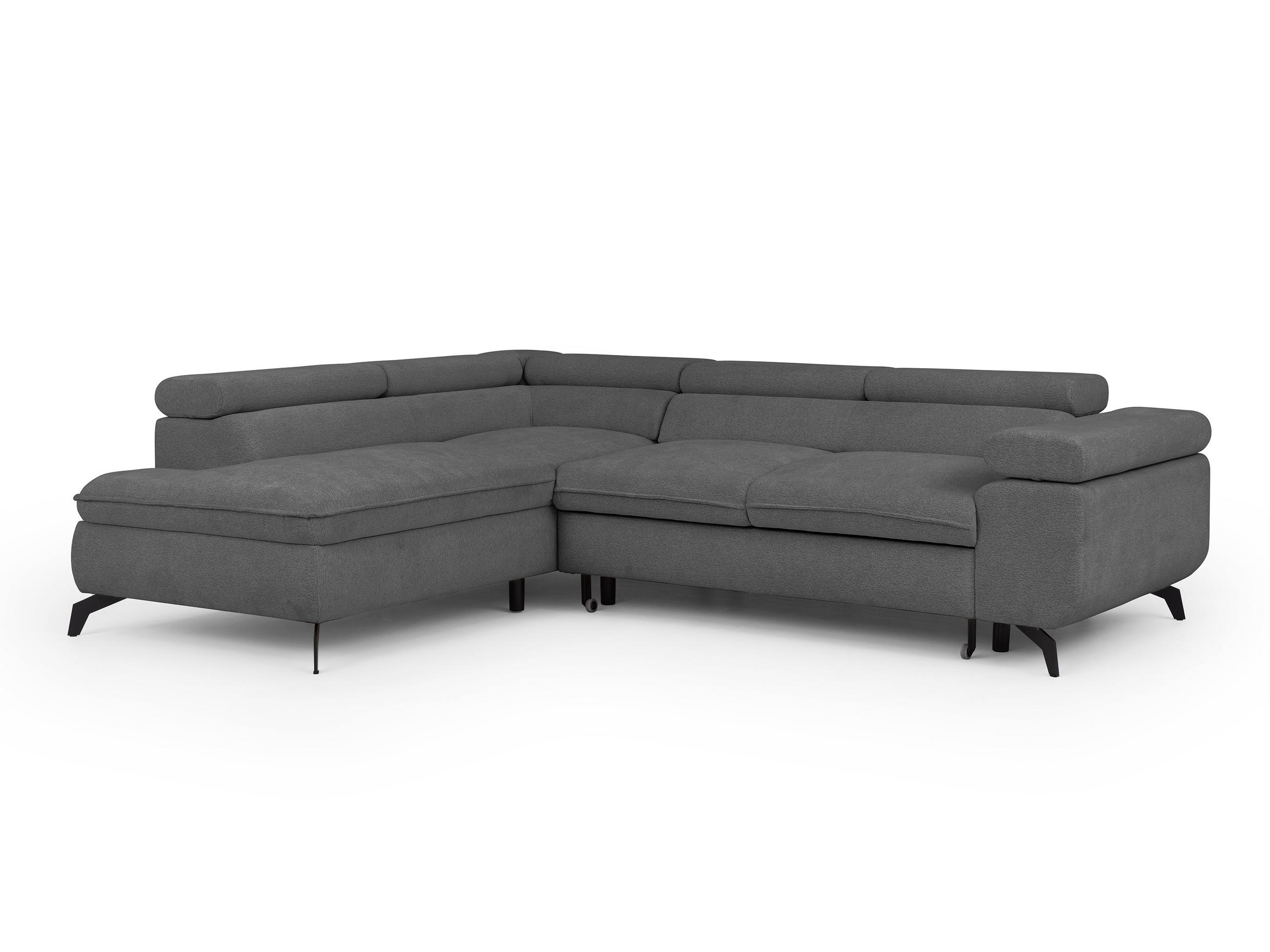 ECKSOFA mit Schlaffunktion und Bettkasten Bonnie aus Grau Chenille-Stoff mit verstellbaren Kopfstützen und Armlehne - Ottomane links - Schwarz/Grau, Holz/Textil (275/210cm) - S-Style Möbel