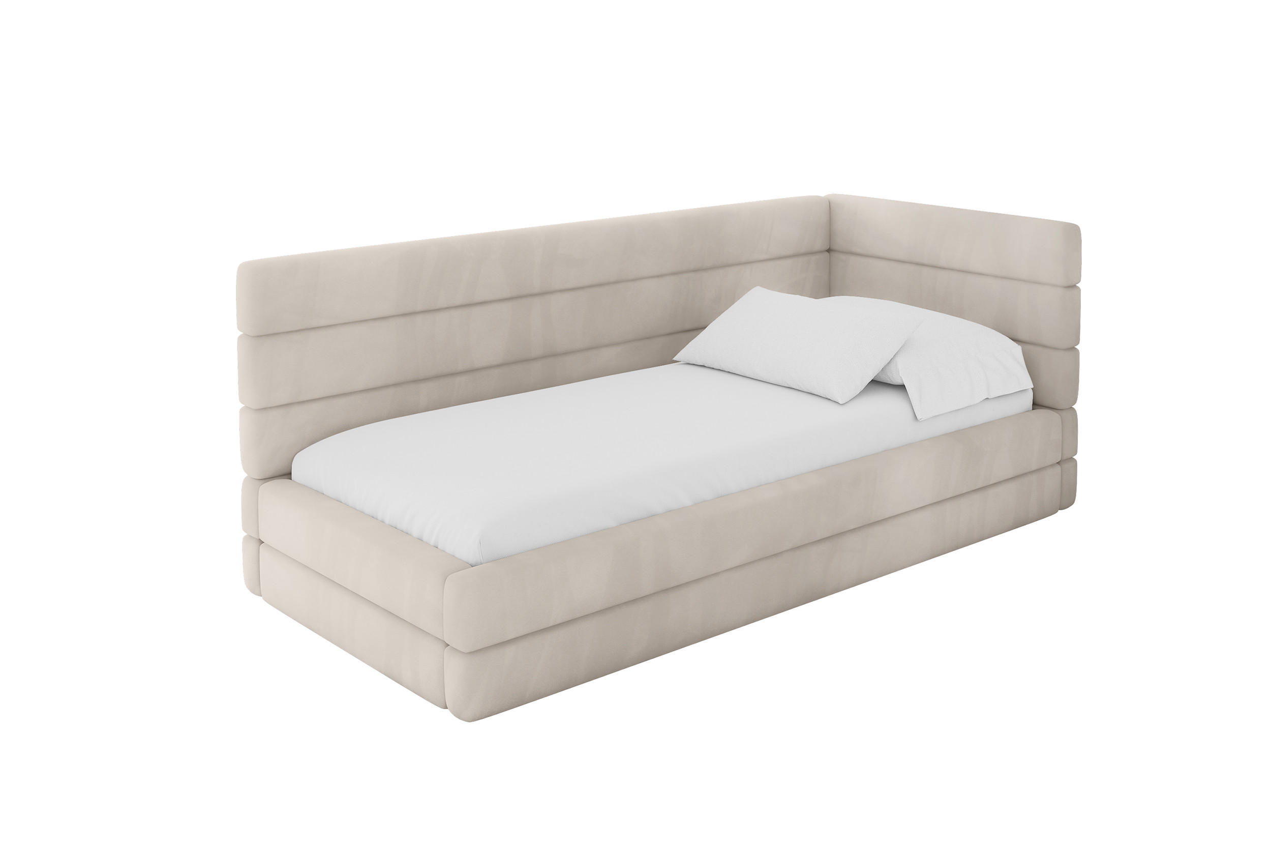 EINZELLBETT Jugendbett mit Bettkasten und Matratze H3/H4, Links - BEMY 90x200 Beige - Ecru, Holzwerkstoff/Textil (90/200cm) - ALTDECOR