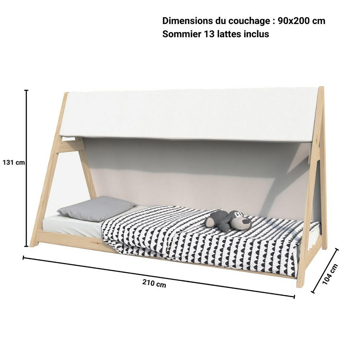 HAUSBETT TIPI / Kinderbett 90x200 mit Stoff und Lattenrost - Naturel - Naturfarben, Holz (90/200cm) - Weber Industries