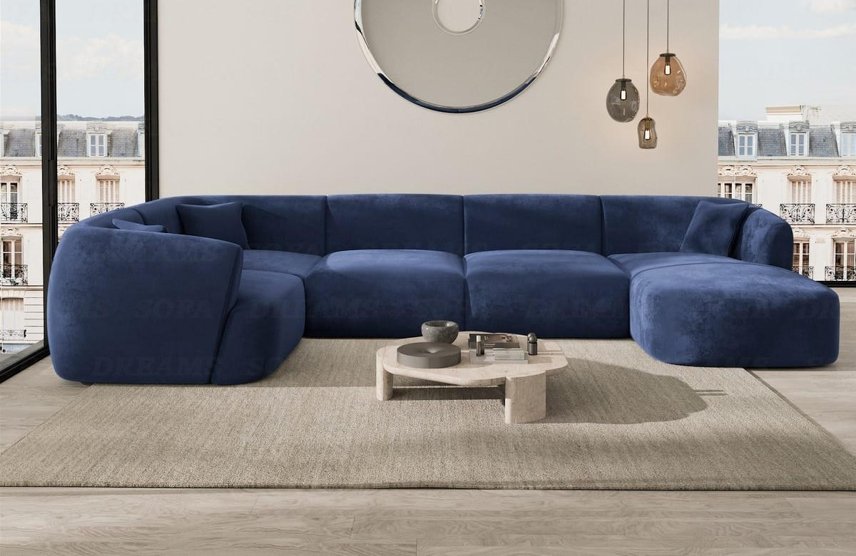 WOHNLANDSCHAFT Azura Dunkelblau Samtstoff - Dunkelblau, Kunststoff (325/78/177cm)