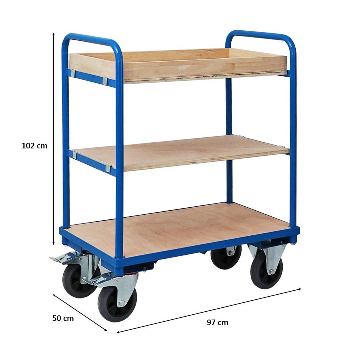TISCHWAGEN mit 3 Etagen 102x50x97cm Traglast 450kg Lichtblau - Hellblau, Metall (97/50/102cm) - PROREGAL