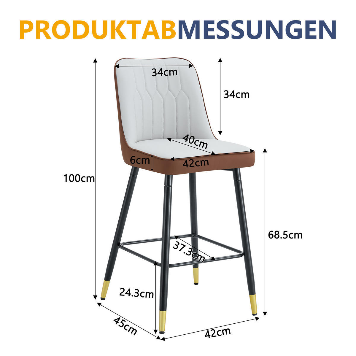 BARHOCKER 2er-Set Hellgrau/Braun mit PU-Leder und Fußraste - Braun, Metall (42/100/45cm) - PANGIVO
