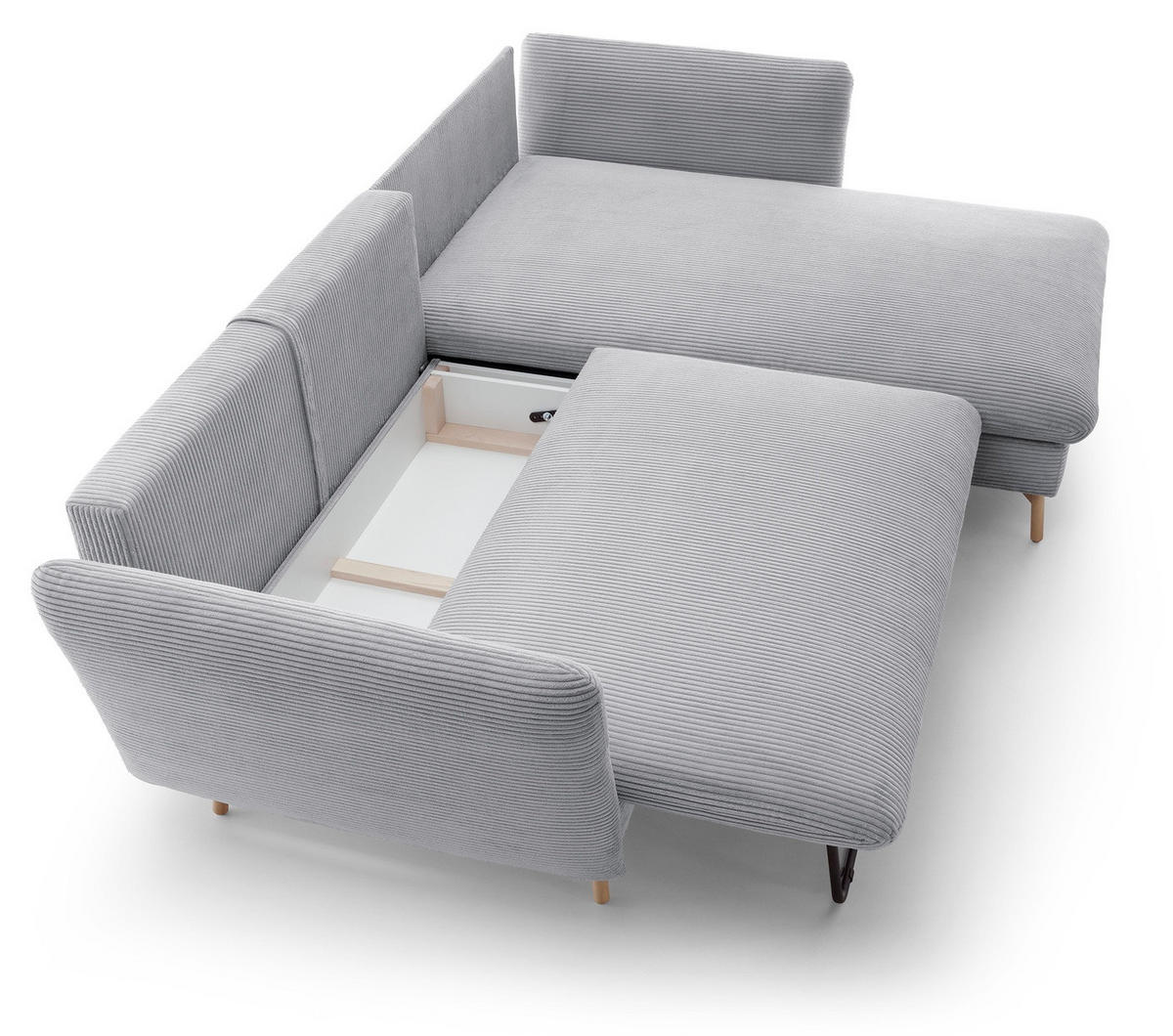 ECKSOFA Savona L-Form 260 cm, Cordstoff, Rechts, Hellgrau - Hellgrau, Holz (167/258cm) - Emporius