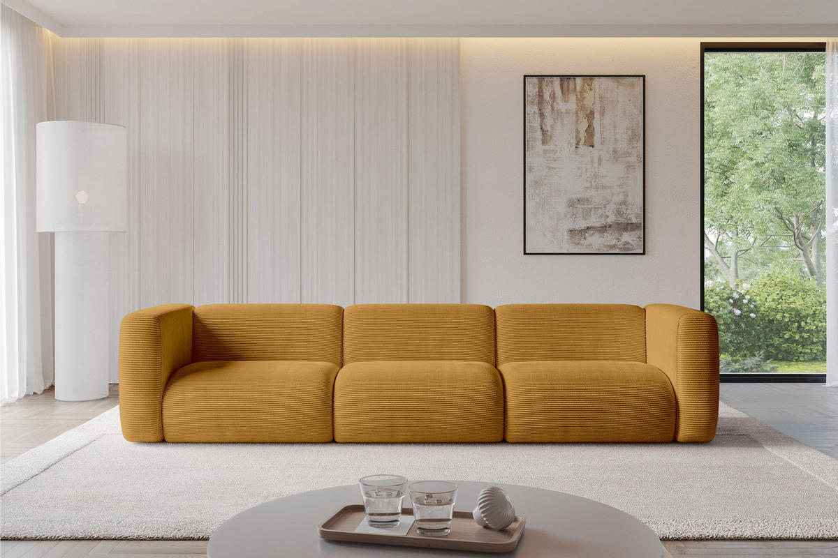 MODULARES Sofa 3-SITZER MIRA-S2 319x89x70 Senfgelb cm Cord - Currygelb/Schwarz, Holzwerkstoff/Kunststoff (319/70/89cm) - ALTDECOR