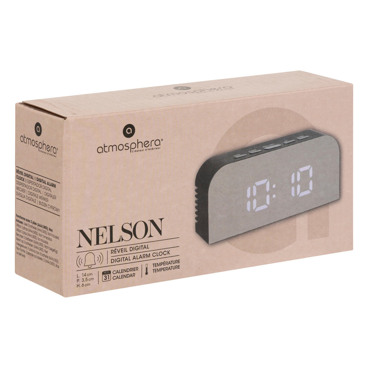 DIGITALUHR Nelson 14/6/3 cm - Schwarz, Kunststoff (3.5/6/14cm) - Atmosphera Createur d´interieur