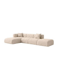ECKSOFA L-Form mit Hocker, Chenille-Stoff Cremona, Creme, Links, GRETA - Creme, Holz (386/179cm) - Kaiser Möbel