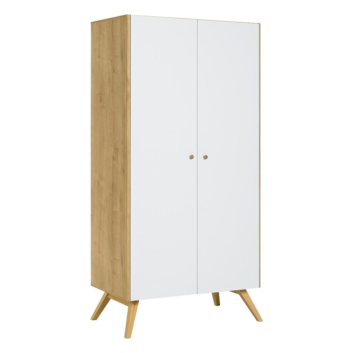 KLEIDERSCHRANK mit 2 Türen, Kleiderstange und 7 Fächern, 101 cm breit - NATURE - Weiß, Holzwerkstoff (58/207.5/101cm) - Calicosy