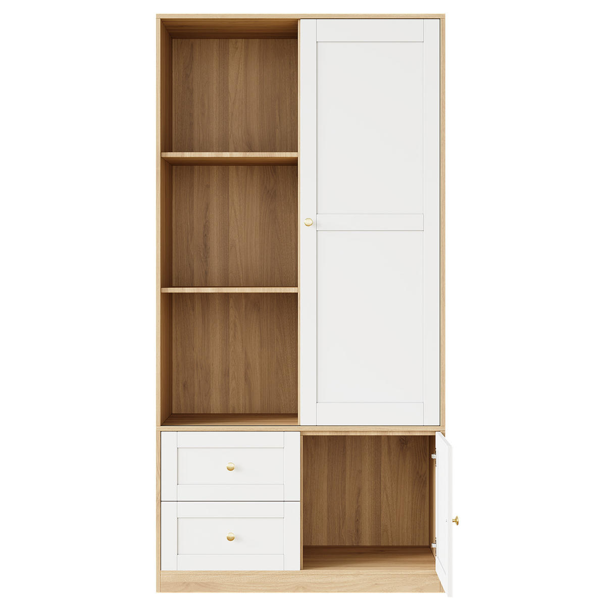 KLEIDERSCHRANK in Weiß und Naturfarben mit Schiebetüren für Schlafzimmer und Flur, B90/T50/H180 cm - Weiß/Naturfarben, Holzwerkstoff/Metall (90/180/50cm) - STILVORA