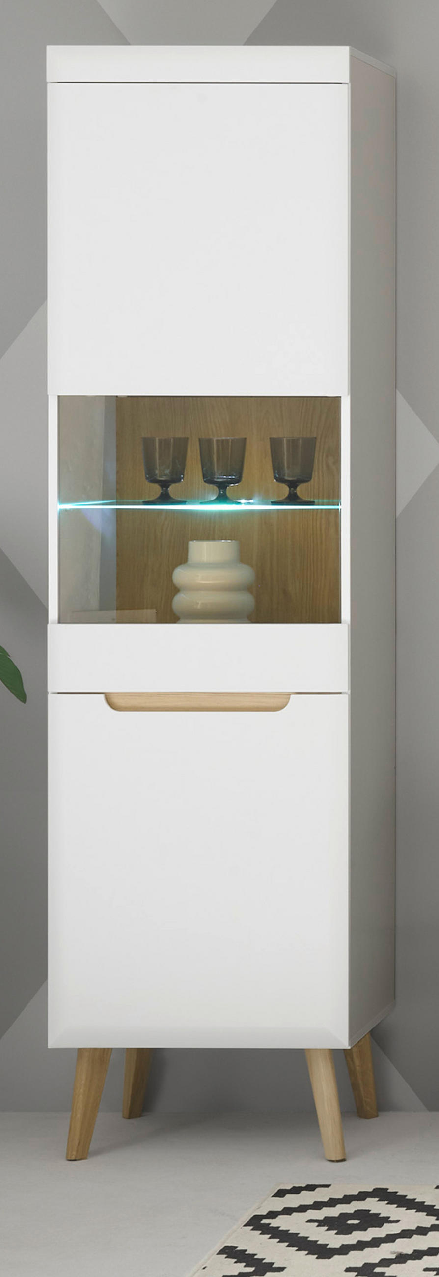 VITRINE weiß, Eiche, skandinavisch 53 x 197 cm, Vitrinenschrank mit Soft-Close - Eichefarben/Weiß, Glas/Holz (53/197/40cm) - Furn.Design