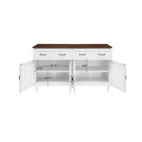 SIDEBOARD aus Spanplatte und Massivholz 150x40x93 cm Weiß mit 4 Türen, 2 Schubladen, verstellbaren Einlegeböden und Vintage-Front - Weiß, Holzwerkstoff (150/90.3/40cm) - Modfu