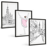 BILDER SET 3er Set - 40x60 cm Schwarzer Rahmen - Stilvolle Ballerinen und Architektur - Schwarz, Kunststoff (40/60cm) - TULUP