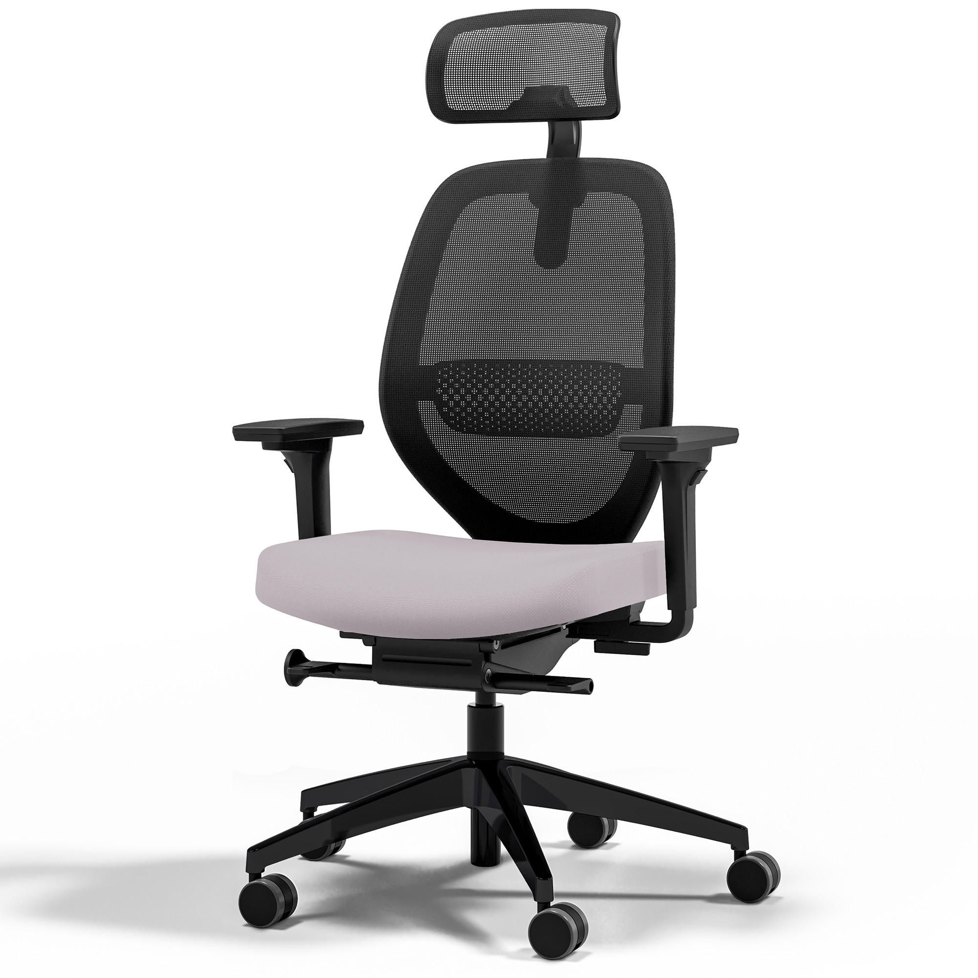 DREHSTUHL Ergonomischer Bürostuhl Atessa mit Netzrücken und Kopfstütze / Mit Kopfstütze Hellgrau Netzrücken für Luftzirkulation - Hellgrau, Textil (62.5/120.5/45cm) - ASSMANN